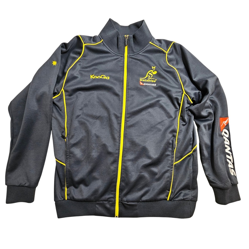KooGa Wallabies Rugby Track Jacket Large Grey Yellow Embroidered Full Zip *‎ Y2K